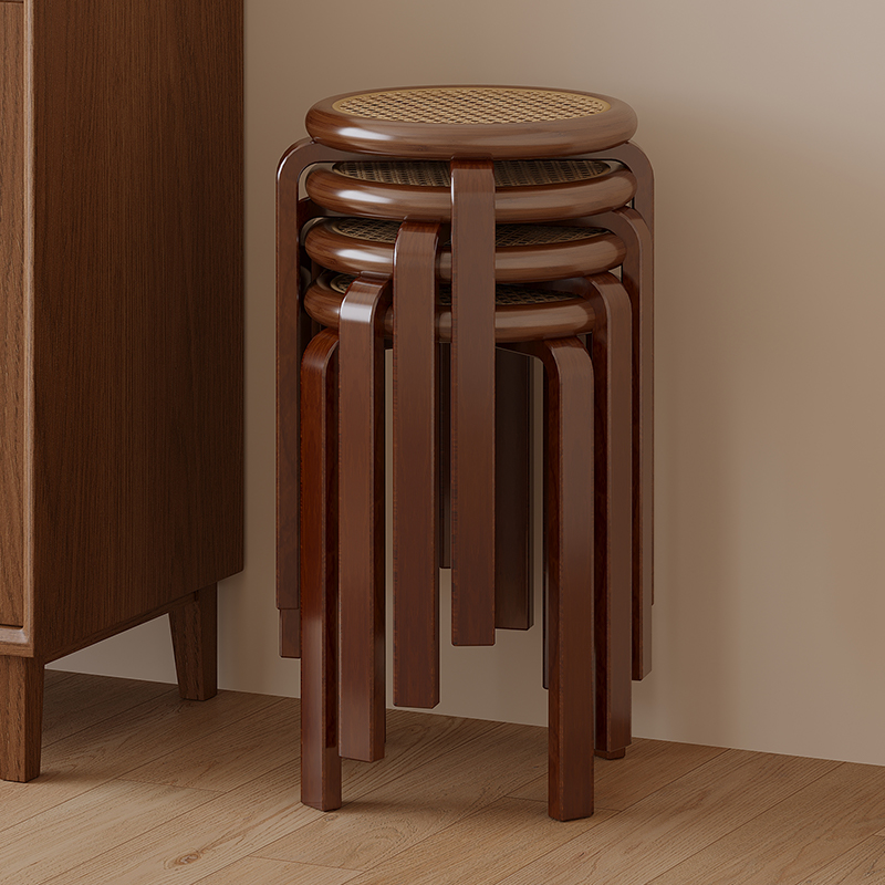 实木板凳家用小凳子矮凳圆凳客厅藤编木头可收纳叠放风车凳大人坐