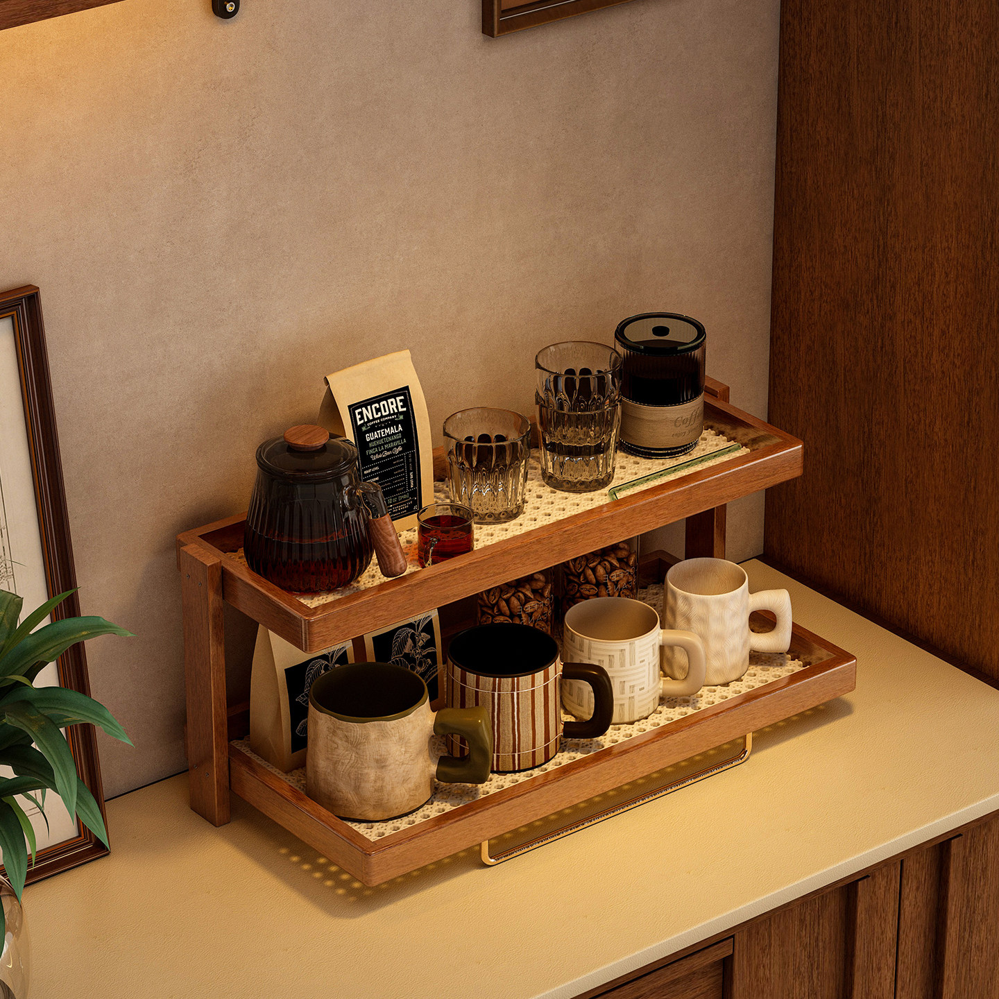 杯架水杯摆件茶室茶具摆放展示架子桌面茶杯收纳置物架小型博古架
