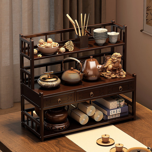 台式桌面博古架茶叶茶杯多层收纳置物架子茶桌柜小型中式茶具展示