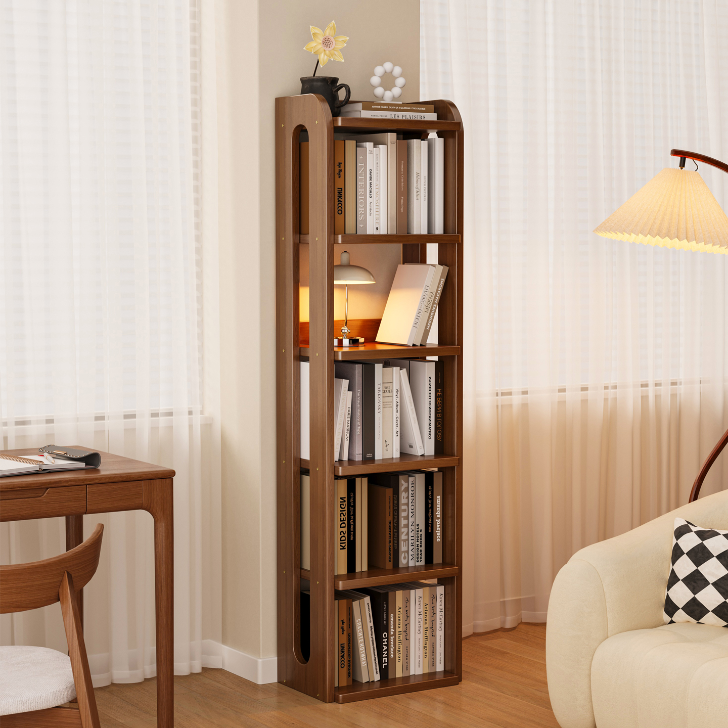 家用简易实木书架落地置物架客厅靠墙书柜展示收纳储物架子