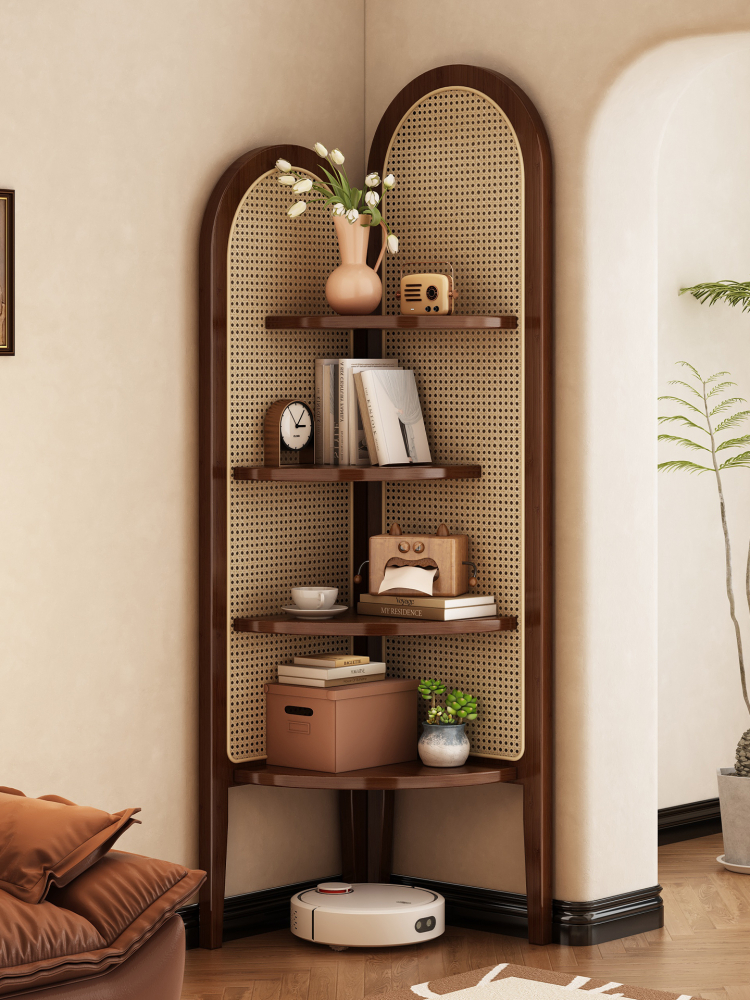 转角柜置物架墙角拐角收纳柜客厅沙发墙边三角储物藤编实木展示柜
