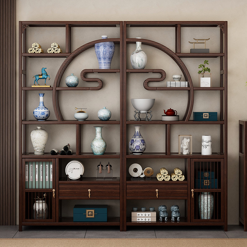 新中式博古架现代架简约茶叶茶具收纳柜非实木隔断多宝阁客厅摆架