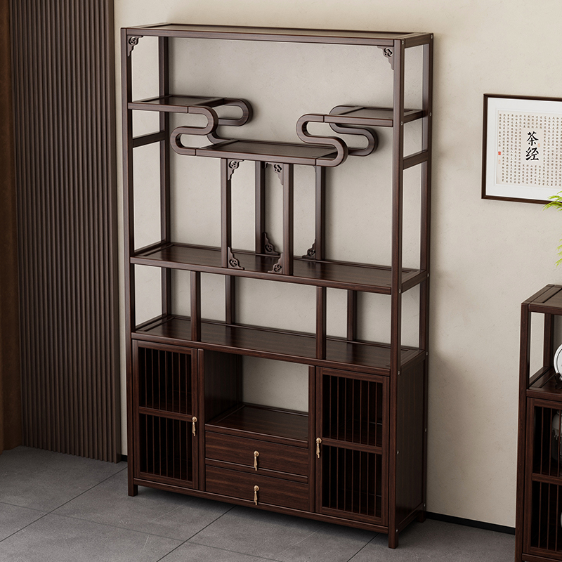 新中式博古架非实木多宝阁茶室隔断书架茶具展示柜客厅简约摆放架