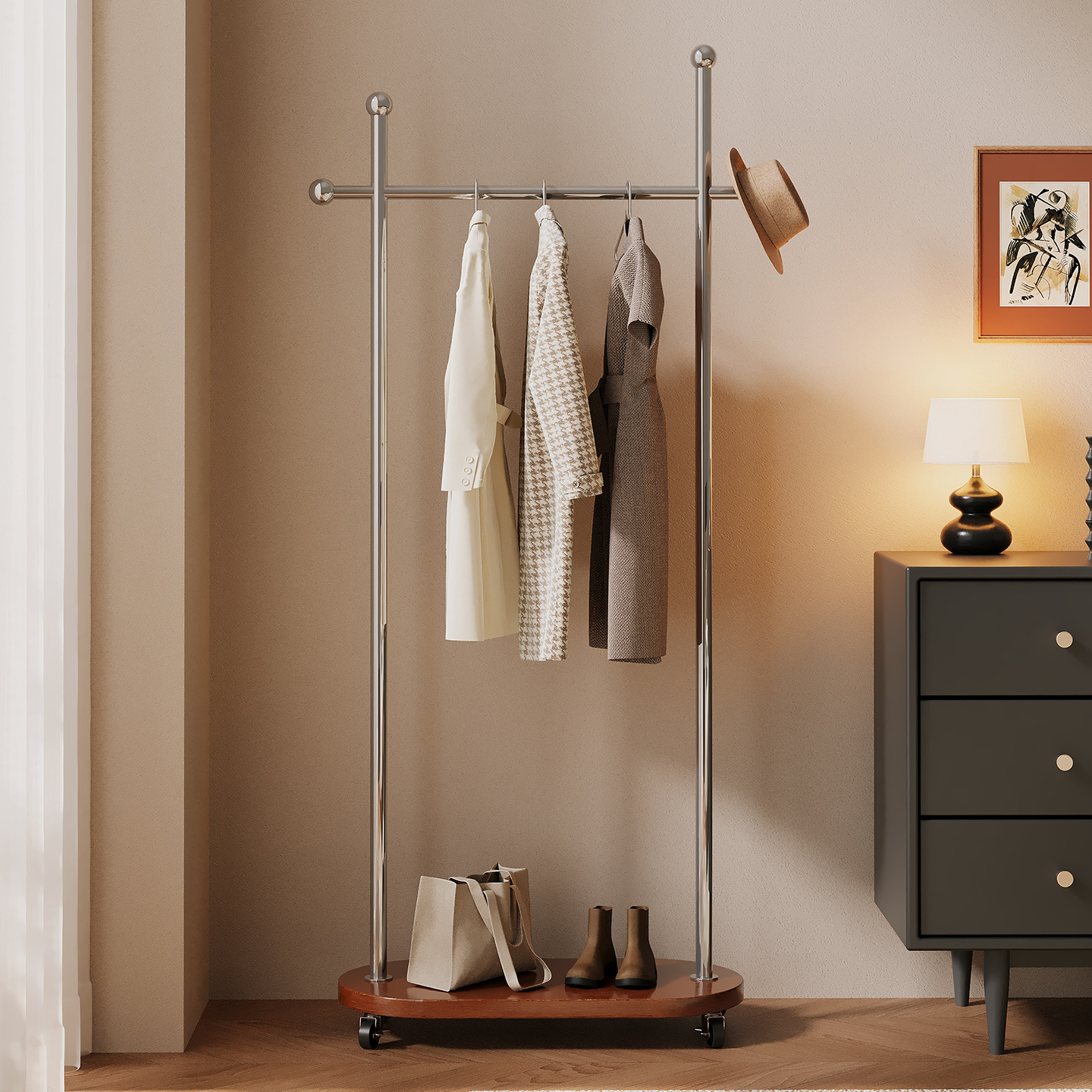 衣架落地卧室衣帽架床头挂衣架移动非实木室内房间次净衣服置物架