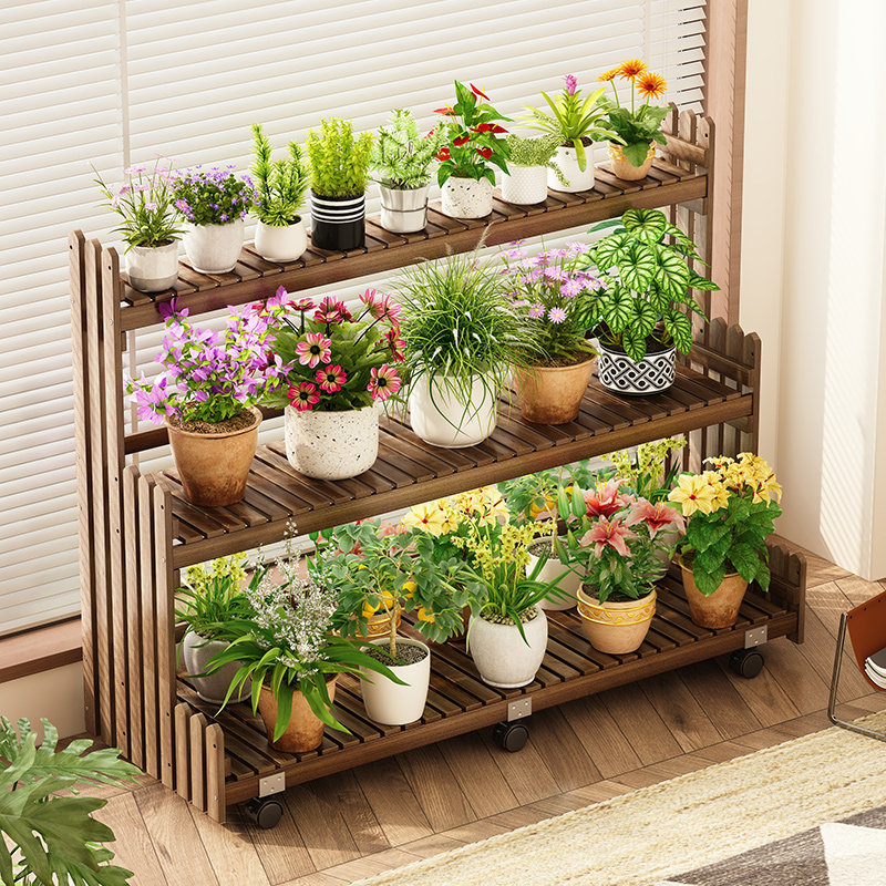 实木花架置物架阳台客厅落地式2026新款可移动阶梯式植物花盆托架