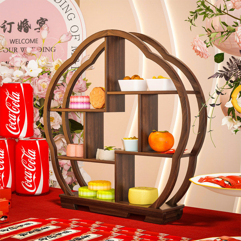 新中式订婚糕点摆台结婚宴装饰布置摆件喜饼摆盘点心甜品架博古架