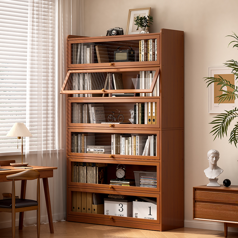 落地置物架书架储物柜收纳书柜家用一体靠墙防尘展示柜整理柜带门