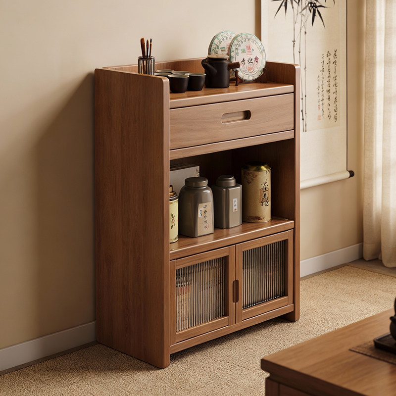 茶室茶柜置物架中式茶叶茶具收纳柜非实木小型博古架紫砂壶摆放架