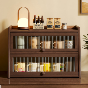 桌面水杯咖啡角收纳架客厅餐桌复古茶具马克杯子置物架防尘餐边柜