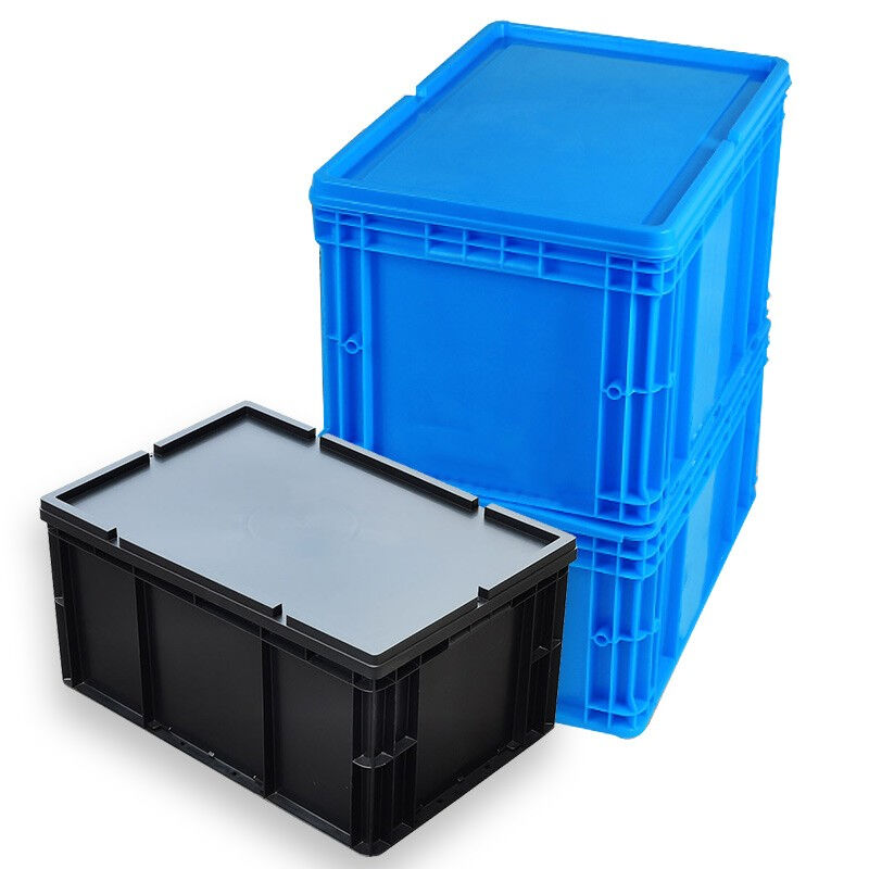 万尊EU物流箱加厚塑料周转箱外径600*400*280mm带盖工具收纳箱