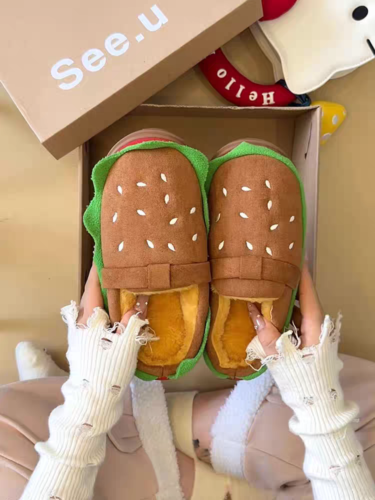 网红汉堡拖鞋女冬季保暖家居家用防滑情侣加绒厚底博肯棉拖鞋外穿,居家布艺,居家棉拖/棉鞋,淘宝优惠券,粉丝福利购,淘宝优惠卷