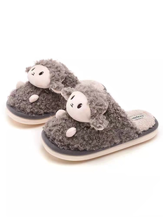 迪盛冬季新款棉拖鞋防滑毛绒男保暖毛绒高帮卡通学生小羊居家家用