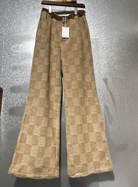 国现Emory dark格子喇叭裤帅气复古高腰气质直筒女裤秋冬新款长裤