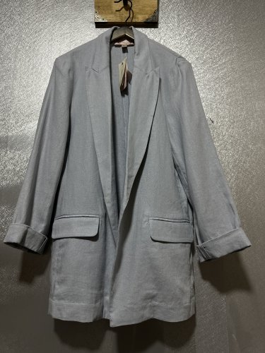 国现新款Philosophy灰蓝色亚麻西服休闲简约气质透气外套上衣女6