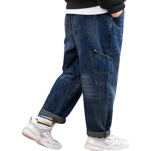 胖童牛仔裤秋冬男童裤子加肥加大工装休闲裤宽松弹力中大童长裤潮