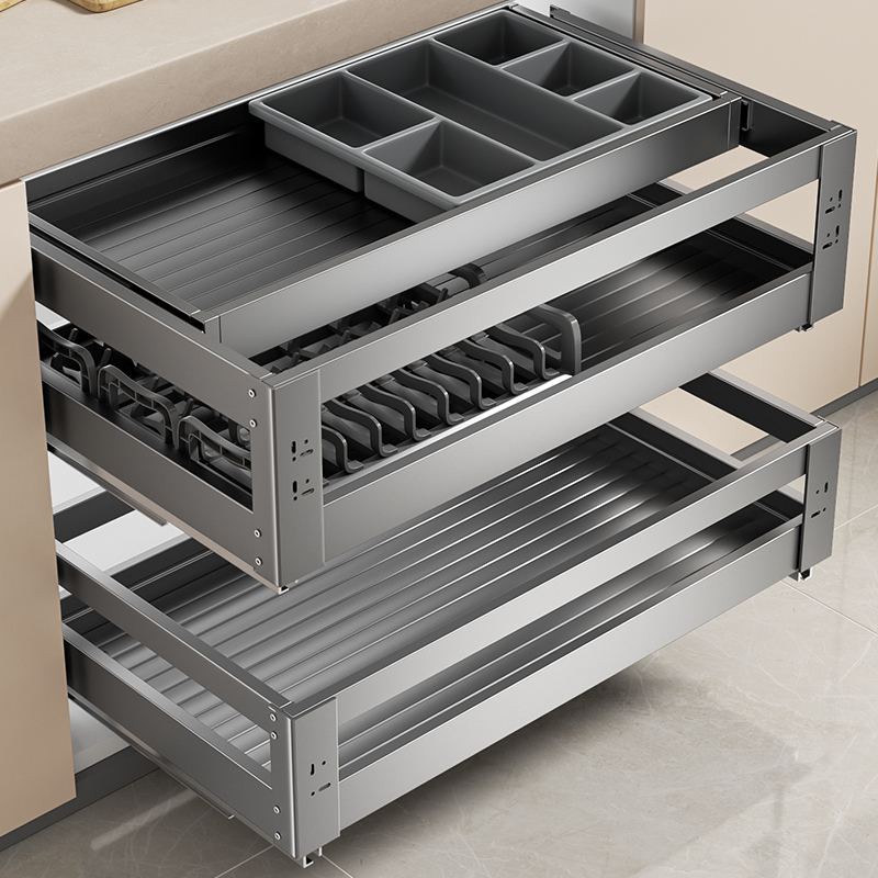 拉篮厨房橱柜内分层置物架双层抽