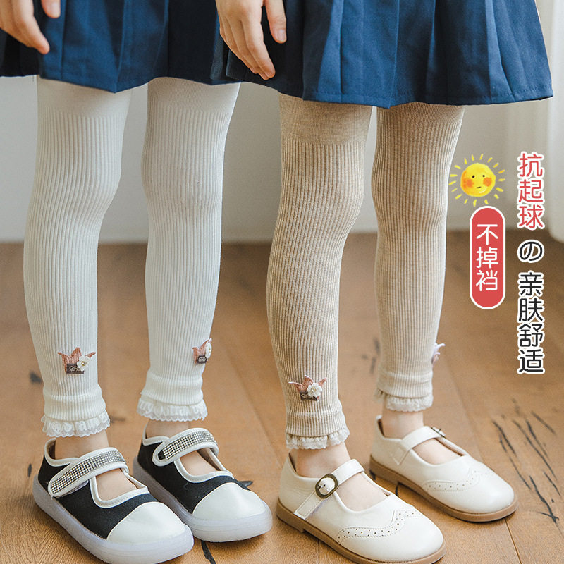 女童打底裤春秋夏季不连脚儿童九分连裤袜裙袜裙袜宝宝白色外穿裤