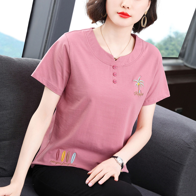 妈妈纯棉短袖t恤女中老年上衣