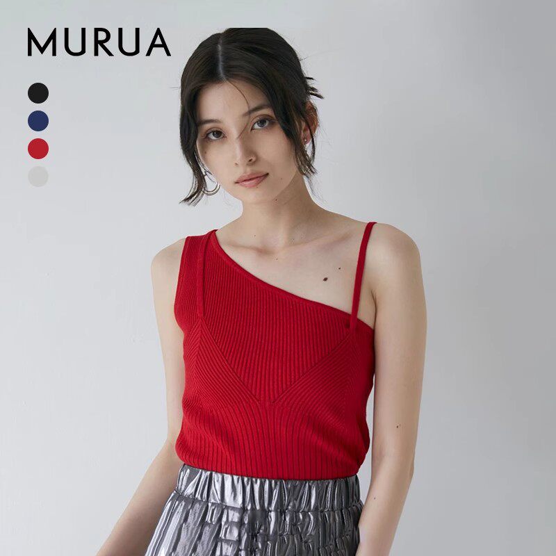 MURUA2024夏季性感御姐显身材个性不规则肩带斜肩背心0124326003