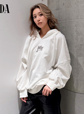 GYDA2024秋季新品气质感仿羊羔毛拼接刺绣连帽卫衣女0724527043