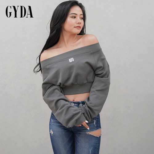 GYDA2024冬季小众百搭GYGY金属LOGO一字肩短款上衣0725127657