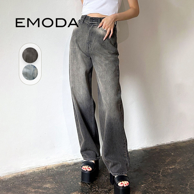 EMODA2024春季时尚淑女风直筒高腰泛白复古宽松牛仔裤0424324716