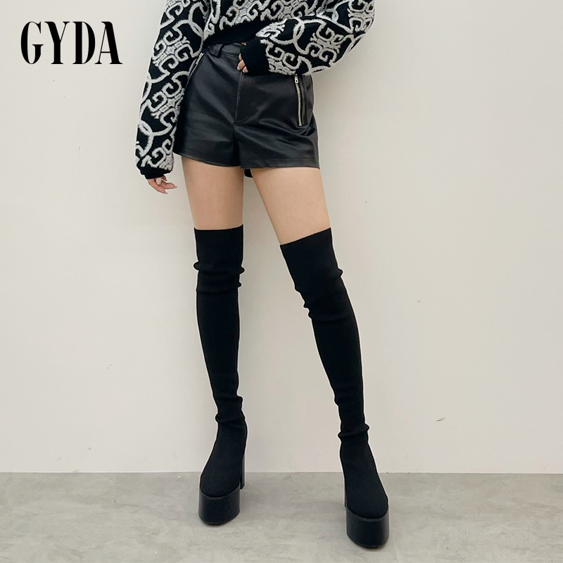 GYDA2024秋冬新品甜辣辣妹风仿皮革拉链口袋短裤女士0724607882
