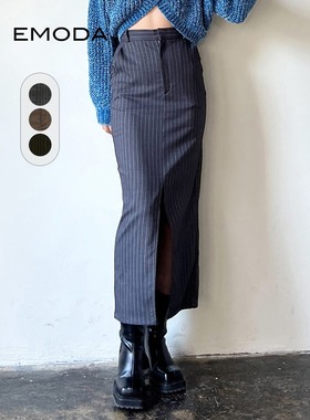 EMODA秋季高腰轻熟风气质知性中长款开叉半身裙0423608305