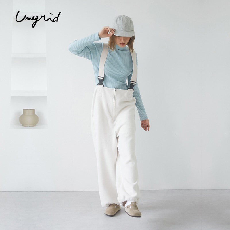 Ungrid日系纯色宽松纯欲风休闲宽肩带抓绒背带裤女款1124603422图片