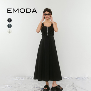 EMODA2024夏季时尚女装修身显瘦宽肩带后背镂空连衣裙0424303007