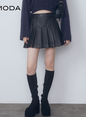 EMODA2024秋季新品纯欲风做旧复古仿皮革迷你短裙女士0424508007