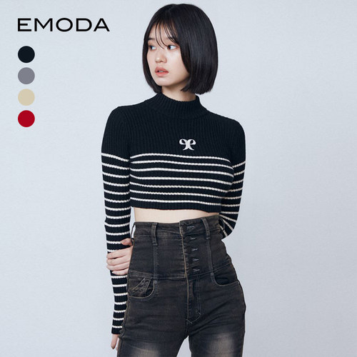 EMODA2024秋冬百搭通勤LOGO刺绣高领短款针织上衣0424626011