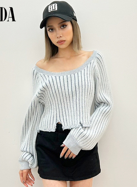 GYDA2024冬季新品设计感小众双色坑条两穿针织短款上衣0725126644