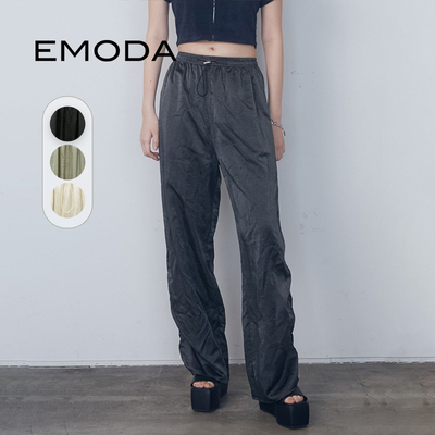 EMODA2024春季新款时尚优雅光泽感收腰微透垂感长裤0424207704