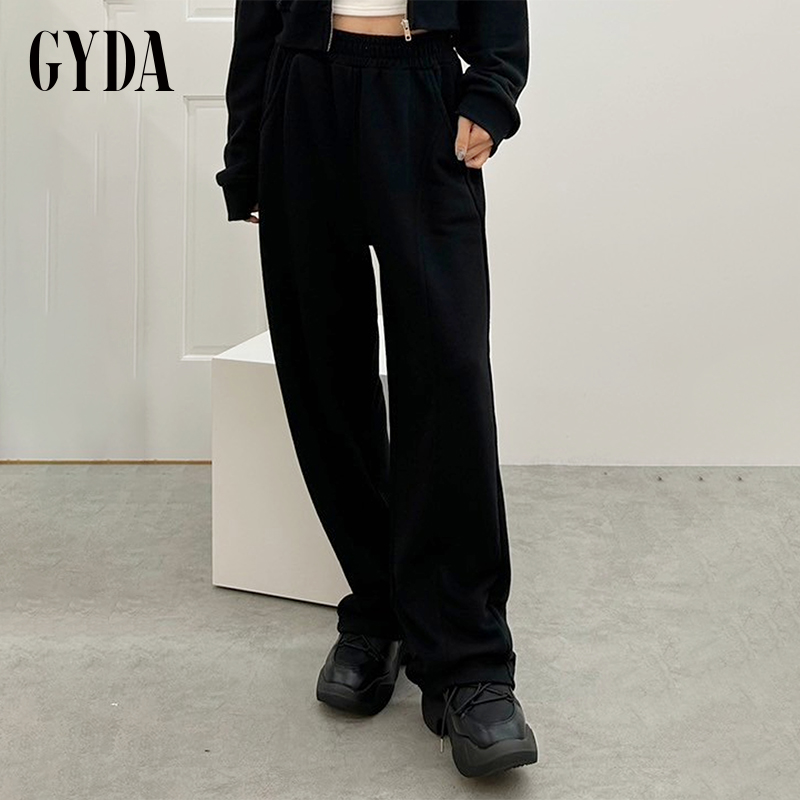 GYDA2024冬季新品时尚休闲显瘦松紧腰窄版直筒运动裤女0725107455