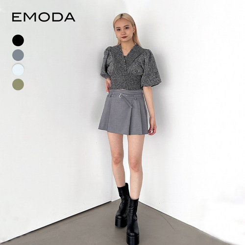 EMODA2024夏季舒适肌理感V领收腰短上衣女士上衣0424427006