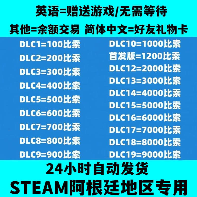 阿根廷区Steam钱包码100 ARS充值卡200 300 500 1000比索账户余额交易无需密码点卡【自动秒发】售货亭直充冲使用感如何?