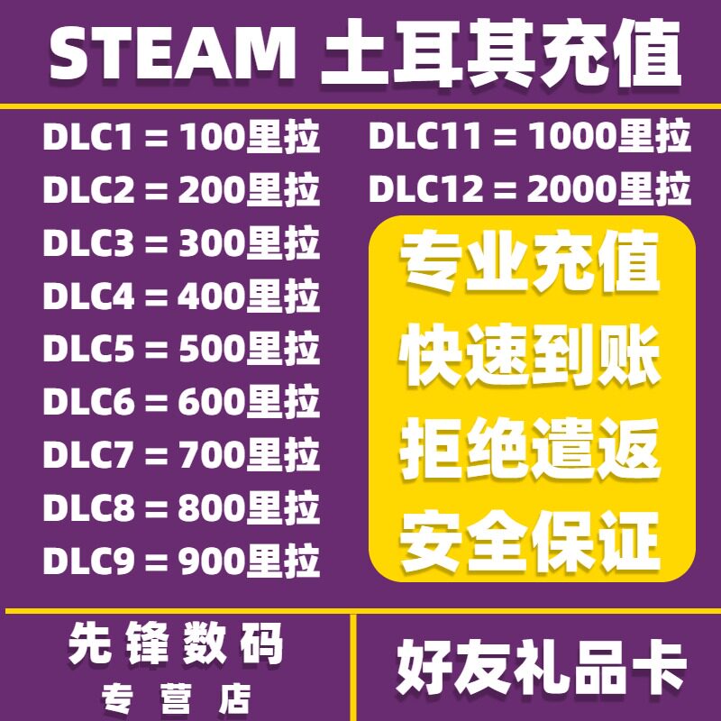 steam土耳其充值TL  STEAM钱包充值码点卡好友礼品卡100200300里拉充值余额官方充值TL使用感如何?