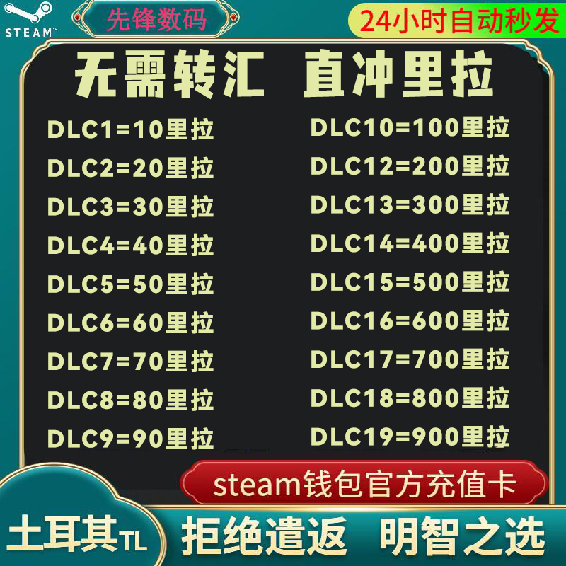 【自动秒发】土耳其区steam钱包码 余额充值卡TL点卡10 50 100 500TRY里拉CDK 礼品卡 兑换 自助直充高性价比高么？