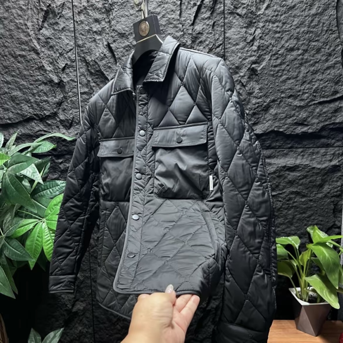 冬季新款休闲男士菱形棉服翻领