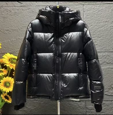 白鸭绒黑武士连帽羽绒服冬季男女亮面黑钻保暖防寒过冬羽绒厚外套