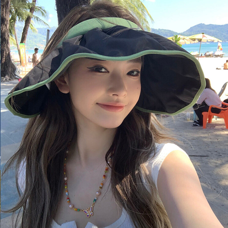 粥可可空顶防晒帽女夏季防紫外线贝壳帽大檐太阳帽遮阳帽沙滩拍照