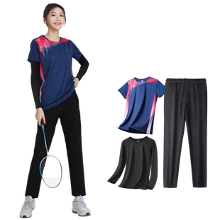 羽毛球服女运动套装速干长袖长裤乒乓排球训练大码秋冬季女士球服