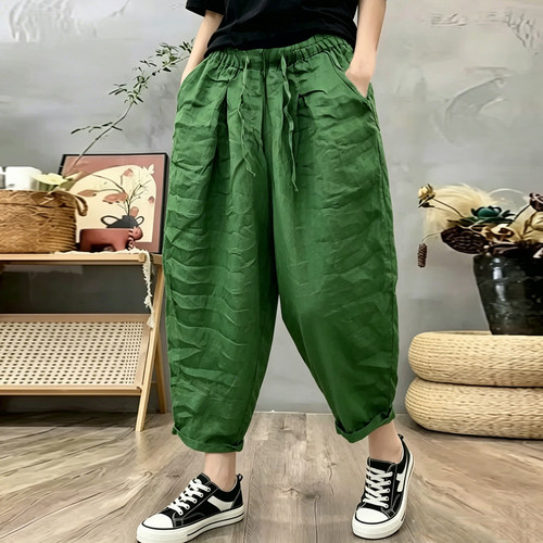 麻料休闲显瘦减龄洋气裤子九分裤