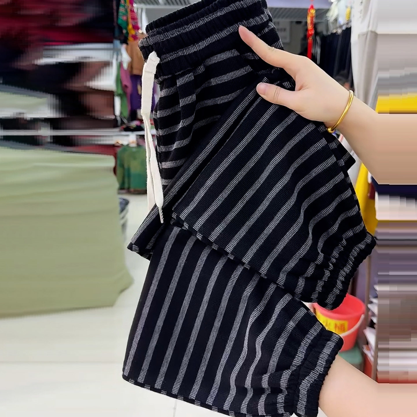 极简风高腰抽绳条纹束脚卫裤女2026春季小个子宽松休闲九分运动裤,女装/女士精品,大码裤装,淘宝优惠券,粉丝福利购,淘宝优惠卷