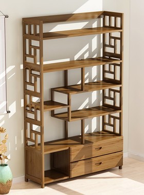 Chinese bamboo bookshelf living room display cabinet rack