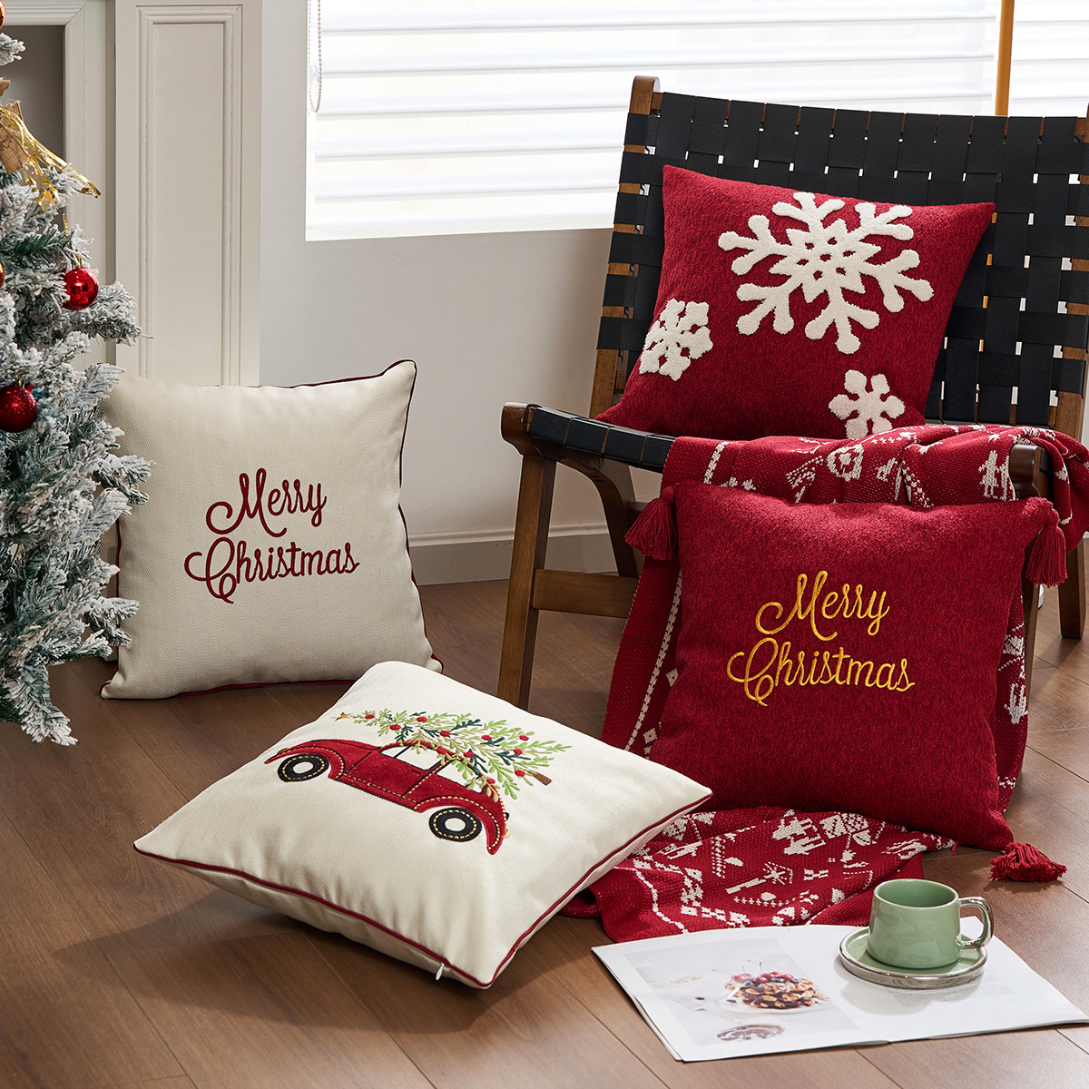 New Christmas embroidered pillow cushion cover 45x45cm