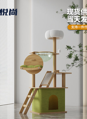 Cat climbing frame, cat tree, wooden cat house, space cabin