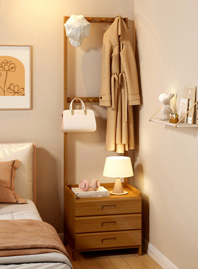 Bedside table hanging clothes rack 2-in-1 storage shelf