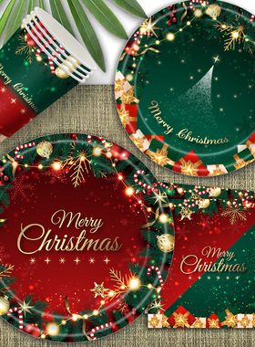 Christmas party disposable tablecloth paper cup towel plate